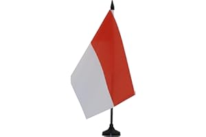 AZ FLAG - Drapeau De Table Indonésie 21x14 cm - Petit Drapeau Indonésien De Bureau 100% Polyester Avec Hampe De 25cm Et Socle En Plastique Noir