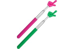 BEEJOY 2 Pcs Telescopic Teacher Pointer, Extendable Pointing Finger Hand Stick, Retractable Pointer Handheld for Teacher Classroom Presentation Whiteboard Lecture Office Aids (Pink & Green)