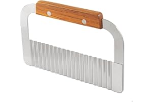 AKORD Kitchen Stainless Steel Blade Wooden Handle Vegetable Crinkle Cutter Tool, Silver, 18.5 x 11.9 x 1.1 cm