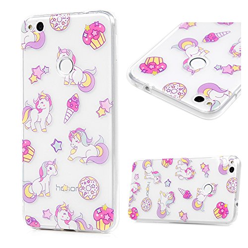 Lanveni Huawei P8 lite 2017 Hülle × 3, Handyhülle P8 lite 2017 Hülle Etui Protective Case Cover TPU Silikon Schutzhülle Bumper Handytasche TPU-Bumper Weiche Silikon Case mit Bunte Cover Design (EINHORN) - 2