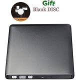KINDEN External DVD Drive USB 3.0 Portable Slim CD DVD Slot CD DVD-RW ROM Burner Writer Rewriter Reader with Built-in USB Cable for Mac Laptop PC Desktop ( Aluminum alloy with a Blank DVD Black)