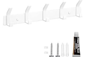 TENXSNUG Porte Manteau Mural, Patères Porte Manteaux Crochet Mural Antirouille avec 5 Crochets, Patère Murale Porte-Manteau Mural pour Cuisine, Salle de Bain et Chambre, Blanc