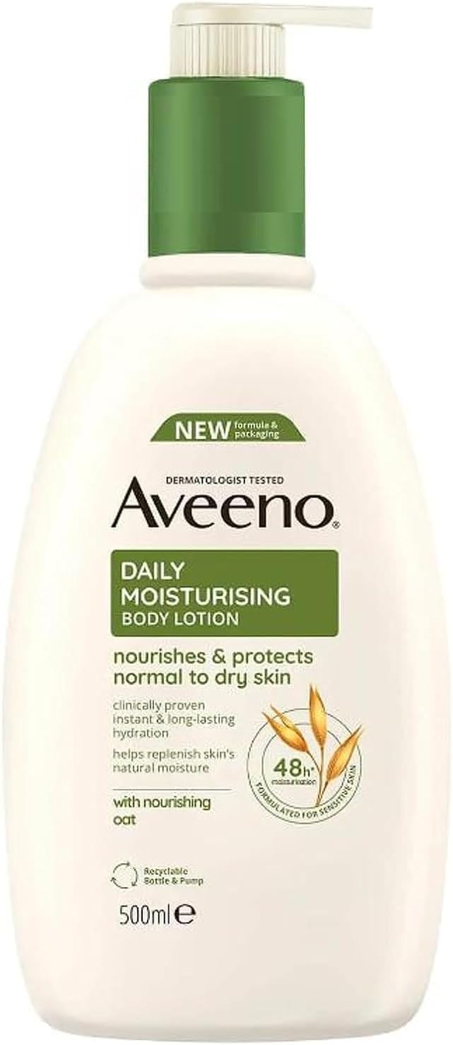 Aveeno Daily Moisturising Body Lotion 500 ml for Sensitive Skin, Enriched with Nourishing Oats, Provides Long-Lasting Hydration and Soothes Dry, Irritated Skin Effectively