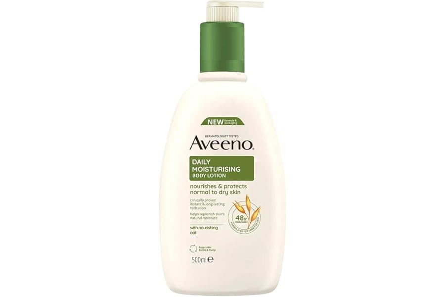 Aveeno Daily Moisturising Body Lotion 500 ml for Sensitive Skin, Enriched with Nourishing Oats, Provides Long-Lasting Hydration and Soothes Dry, Irritated Skin Effectively