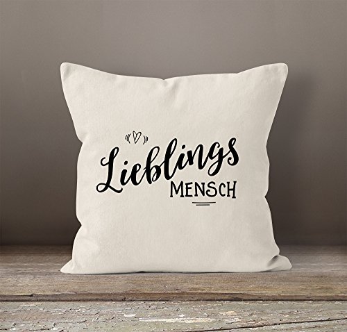 Kissenbezug Lieblingsmensch Geschenk Freundschaft Partner Freundin Kissen-Hülle Kopfkissen Deko-Kissen 40×40 Baumwolle Moonworks® natur 40cm x 40cm - 2