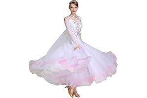 ELLYDOOR Women's Ballroom Dance Dress - Floral Rhinestone Professional Modern Waltz Competition Dress for Prom & Party
