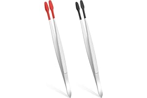 AOZUO 2 Stück Pinzette Flacher Spitz,Pinzetten Mit Gummispitzen,Edelstahl Pinzetten Mit PVC Beschichtete Flacher Rutschfeste für Labor Schmuck DIY Herstellung Briefmarken Münzen Basteln Perlen