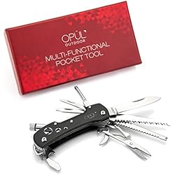 Opul Navaja Multiuso de Bolsillo - Navaja Suiza Multifunción de Acero Inoxidable, 12 Herramienta Multiuso en 1 - Cuchillo Supervivencia (Acampada), Accesorio para Exteriores, Fácil de Usar y Elegante con Orificios Cortados con Láser