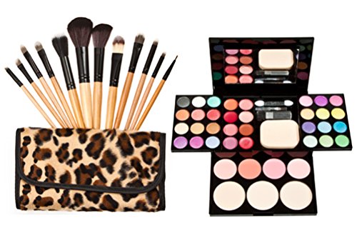 TimeSong Professional Cosmetic Makeup Palette Set Kit (Include: Eyeshadow & Blusher & Face Powder & Lip Gloss) + Makeup Brushes Set (12pcs Wood Brushes)