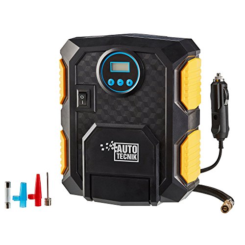 Auto Tecnik Portable Upright Air Compressor Tyre Inflator Pump 12V Pressure Gauge Automatic Shut Off