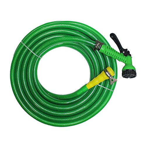 TechnoCrafts PVC Braided Hose for Garden Sets 15 Meter (50 feet) 3/4" (0.75 Inch or 19mm) Bore Size - 3 Layered Hose Pipe with 7 Function Spray Gun, 1/2" Tap Connector & 2 Butterfly Clamps