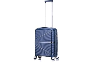 ATX LUGGAGE EST. 1991 ATX Luggage 55x40x20cm Cabin Suitcase Lightweight Durable Polypropylene Small Suitcase with 4 Dual Spinner Wheels and Built-in TSA Lock (Midnight Blue, 44 Liters)