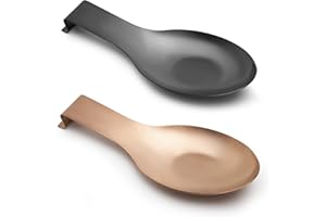 PRETTY JOLLY Repose-cuillère en acier inoxydable pour comptoir de cuisine, repose-ustensile de cuisine, support de louche, résistant à la rouille, repose-spatule, grand format, 24.9 x 9.4 cm, noir et cuivre