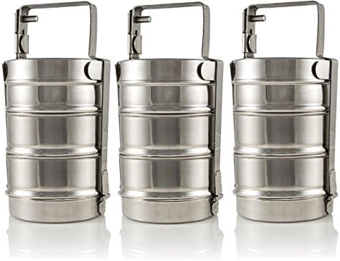 Zmatoo Set Of Three Stainless Steel 3 Tier Lunch Box Staight Tiffin Box Food Container Bento Food Container Storage Tiffin