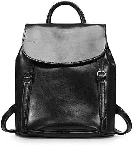 XinMaoYuan Cowhide Autumn And Winter Europe And The United States Wind Oil Wax Leather Shoulder Bag Travel Backpack Solid Color,Black