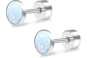 ZDE Titanium Flatback Ohrringe für Frauen Opal Lavendel Ohrstecker flach zurück Frauen Ohrringe hypoallergen Knorpel Flatback Ohrring Tragus Helix Tragus Conch Piercing 3mm-5mm