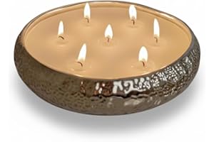 Aeolian 7 Wick Vanilla Scented Candle in Hammered Champagne Bowl (20cm) - Luxurious Soy Wax Table Centrepiece, Perfect Home Decoration Gift, Elegant Interiors by Rowen Homes (Bronze)
