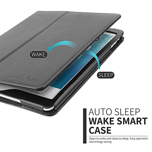 Boriyuan Ipad Pro 9.7 Hülle Echt Leder Case Smart Cover Schutztasche aus echtem Leder für das Apple iPad Pro 9.7 Zoll mit Standfunktion, Auto Sleep Wake up , Apple Pen Halter und Fach für Kreditkarten (Farbe: Schwarz) - 8