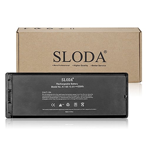 SLODA Laptop Ersatzakku für Macbook 13″ Apple A1185 A1181 MA254 MA255 MA472 MA561 MA566 MA700 MA701 MB061 MB062 Serie 2006 bis Mitte 2009 Ausführung Schwarz [Kunststoffgehäuse, Li-Polymer, 5000mAh] - 5
