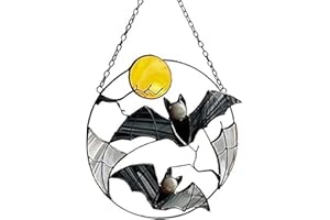 BBABBT Bat Decoration Gothic Window Hangings Sun catcher Flying Under the Moon Art Craft Sun Catcher Window Wall Decor Halloween Decoration