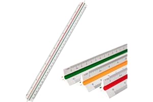 QEBIDVL 1 PCS Architectural Triangular Scale Ruler Metric 1:100, 1:200, 1:250, 1:300, 1:400, 1:500 Standard 30 CM for Architects, Students, Draftsman and Engineers (Green, Red, Yellow - ABS)