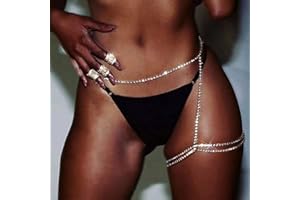 Prosy Sexy Cuisse Chaîne Cristal Multi-Couche Jambe Chaîne D'été Brillant Strass Corps Chaîne Robe Accessoires Bijoux Réglables Réglable pour Femmes et Filles (Argent)