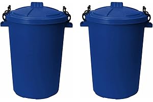 M1SS (Set of 2) 50 Litre Heavy Duty Plastic Clip Lock Lid Bin Indoor or Outdoor Rubbish, Dustbin, Trash, Waste or Storage of Animal Feed. (Blue)