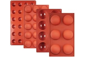 GIUSOBG Moule Silicone Patisserie 3 Pièces Moule Silicone Demi Sphere 6/15/24 trous Gelée de Chocolat, avec une Spatule Plateau à Muffins en BPA Free fur Bonbons, Biscuit, Gommeux, Jello