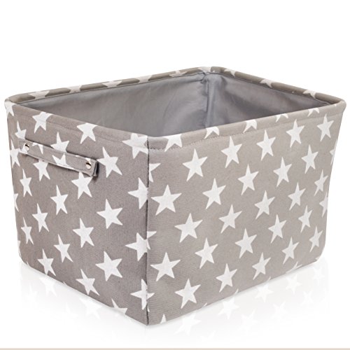Graufarbener Sternen Leinen-Aufbewahrungskorb – qualitativ hochwertiger Korb mit weiß Sternen für die Aufbewahrung von Haushaltsartikeln. 40cm x 30cm x 25cm - 2