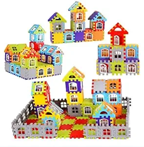 AdiChai 72 Pcs Mega Jumbo Happy Home House Building Blocks with Attractive Windows and Smooth Rounded Edges (72 Blocks) Multicolor