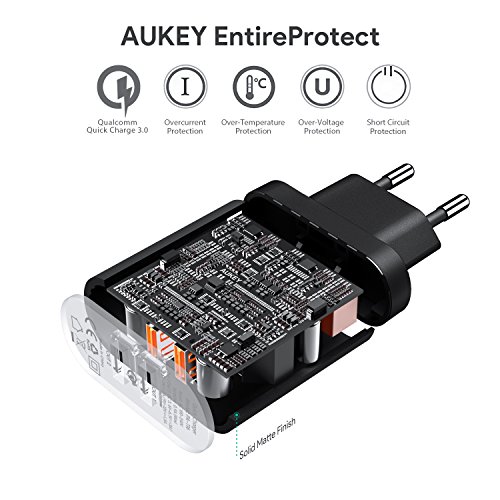 AUKEY Quick Charge 3.0 Caricabatterie USB da Muro 39W Due porte Caricatore USB per Samsung Galaxy S8/Note 8, iPhone X/8/8 Plus, iPad Pro/Air, HTC 10, LG G5/G6, e altri Smartphone e Tablet