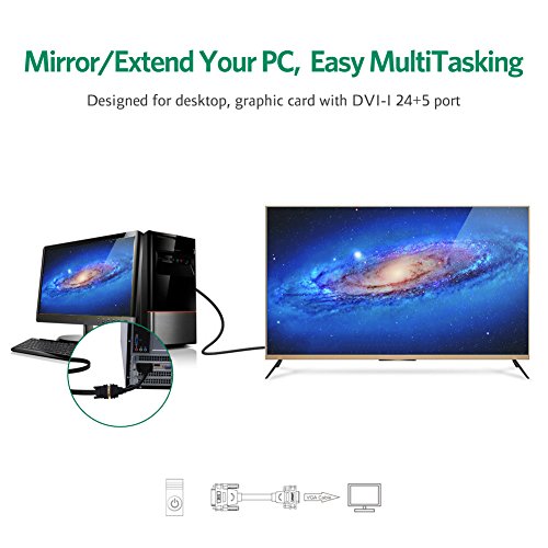UGREEN DVI auf VGA Adapter DVI-I 24+5 Stecker zu VGA HD15 Buchse Konverter für Grafikkarten,Beamer,und Monitore TFT Crt, Monitoradapter digital auf anlalog Vergoldete Kontakte, Unterstützt für Gaming, DVD,Laptop,HDTV und Projektor FULL HD 1080p Adapter (22cm) - 3
