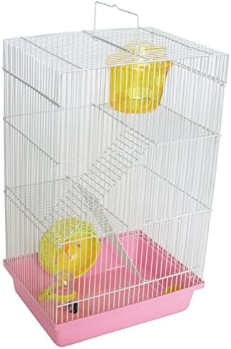 YML Triple Stories Dwarf Hamster Cage with Small Wheel/Dish and Water Bottle/Plastic Base, Pink, 10.5" x 8" x 18"