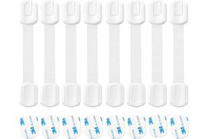 Ertzinla Child Baby Safety Cupboards Straps Locks (8 Pack) for Cabinets Drawers Toilet Fridge, Easy Installation, No Drilling Required, White