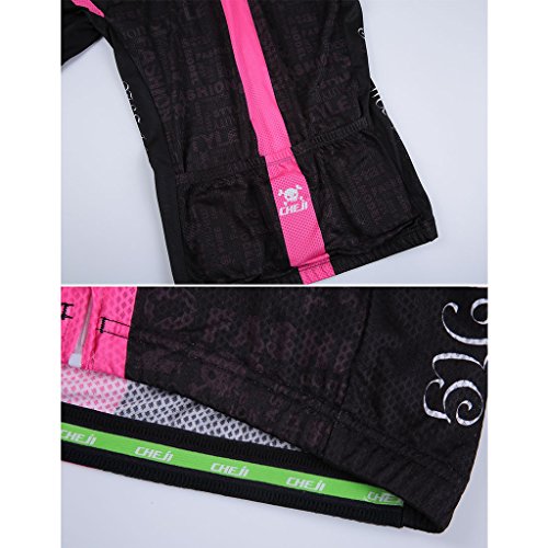 GWELL Damen Radtrikot Set Blumen Fahrradbekleidung Trikot Kurzarm + Radhose mit 3D Sitzpolster - 6