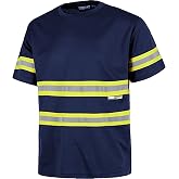 WORKTEAM Short Sleeve Work Shirt with Fluorescent Reflective Bands, Pique Fabric: Comfortable, Breathable, Comfortable, Resis