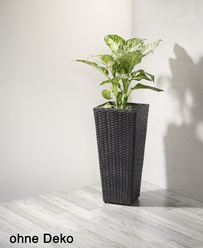 GARTENFREUDE Pflanzkübel Pflanzgefäße Blumenkübel Blumentopf für Blumen etc. Polyrattan 28 x 28 x 60 cm, für innen und außen, wasserdichter Kunststoffeinsatz, anthrazit - 2