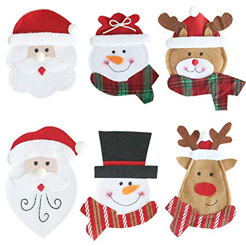 Zaeel 6 Porta Cubiertos Navideños, Cuchillos Tenedores Bolsa de Papá Noel Cena de Navidad Decoración de Mesa.