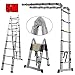 Produktbild Bowose Klapptritt 5 m Teleskopleiter Ausziehleiter EN131 zertifiziertes Aluminium Tragbar Mehrzweckleiter A-Rahmen 2,5 + 2,5 m Dachbodenleiter 150 kg Tragkraft