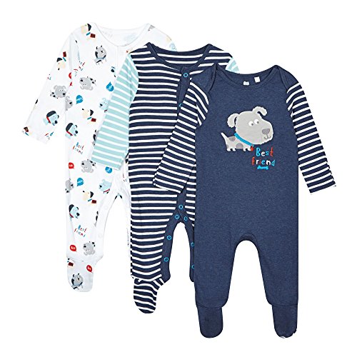 Bluezoo Kids Pack Of Three Babies Dark Blue Striped Dog Sleepsuits 3-6 Months