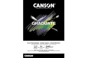 Canson Graduate Mix Media Notizblock, A4, 20 Blatt, Schwarz, fein, 240 g, C31250P017
