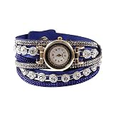 Cehar Armbanduhr Damenuhr Uhr Armband Wickelarmband Silber Strass Glitzer Nieten