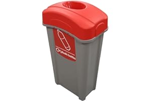 Glasdon Eco Nexus 85 Plastic Bottle Recycling Bin (Grey, Red Sticker) – 85-Litre Recycling Bin for Plastic Bottles with Narrow Footprint – Slim Indoor Bottle Recycling Container (Red)