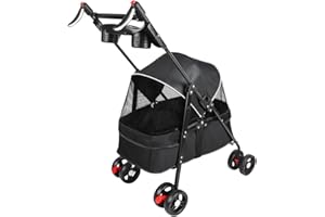 HUOLE Animaux Voyage Poussette pour Chien 25 Kg avec Sac de Rangement, Housse de Pluie et Porte-gobelet - Pet Stroller Buggy 50*70*95cm Noir