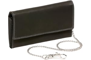 LEAS MCL Męski i damski portfel z chromowanym łańcuszkiem portfel dla motocyklistów w stylu vintage, prawdziwa skóra, czarny - seria LEAS Chain-Series, Czarny, 17x10cm