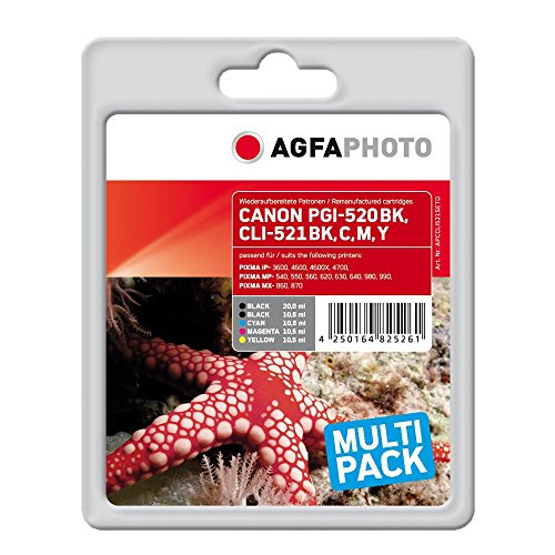 AgfaPhoto APCCLI521SETD PGI-520 BK CLI-521 Bonuspack Druckerpatrone für Canon, schwarz/cyan/magenta/gelb