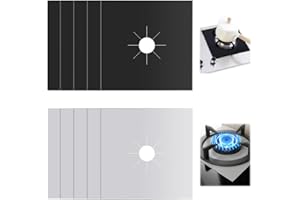 KtbeYTi 10 Piezas Protectores de Estufa a Gas Cubiertas para Hornillos Gas,Reutilizables, Doble Espesor, Revestimiento Antiadherente, para La Mayoría De Las Estufas De Gas (Negro + Plateado)