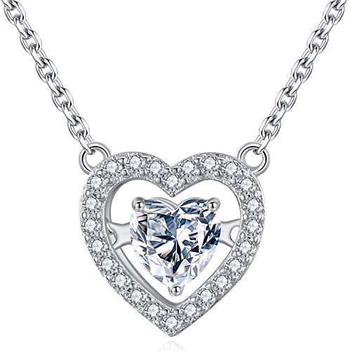 GoSparkling Dancing Heart Necklace Pendant – Rhodium Plated – Precious Love Necklace – Twin Heart Jewelry Allergy Free – 5A Cubic Zirconia Embedded Stones – Premium Gift for Women