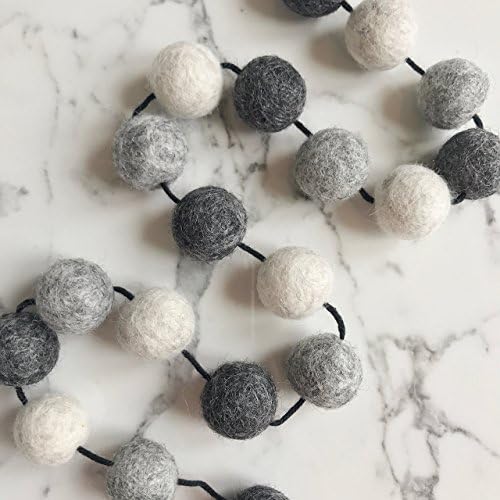 Felt Ball Pom Garland in Natural Dark Greys, nursery and home decor By Stone and Co