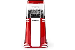 Melissa Retro Popcorn Maker 16310187 - Heißluft-Popcornmaschine 1200 W, 40-60 g pro Portion, in 2-4 Min fertig, ohne Öl & Butter, leicht zu reinigen, kompaktes Design - Rot/Weiß
